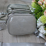 Шкіряна лакова сумка жіноча клатч на широкому ремені вечірня маленька через плече сіра, фото 10