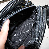 Шкіряна жіноча лакова чорна сумка клатч на широкому ремені вечірня маленька через плече, фото 9