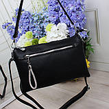 Шкіряна жіноча чорна сумка клатч вечірня маленька через плече, фото 5