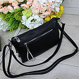 Шкіряна жіноча чорна сумка клатч вечірня маленька через плече, фото 7