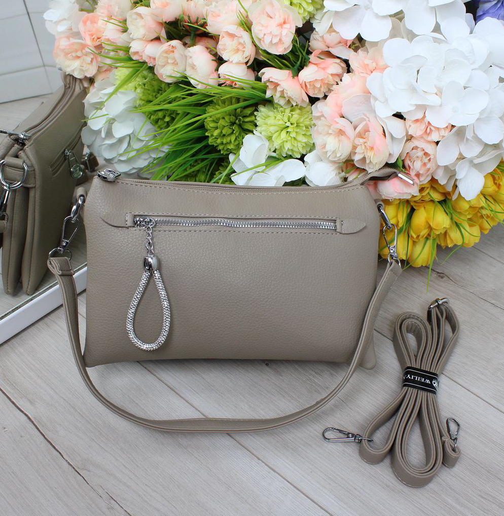 Шкіряна жіноча бежева сумка клатч вечірня маленька через плече, фото 1