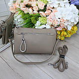 Шкіряна жіноча бежева сумка клатч вечірня маленька через плече, фото 3