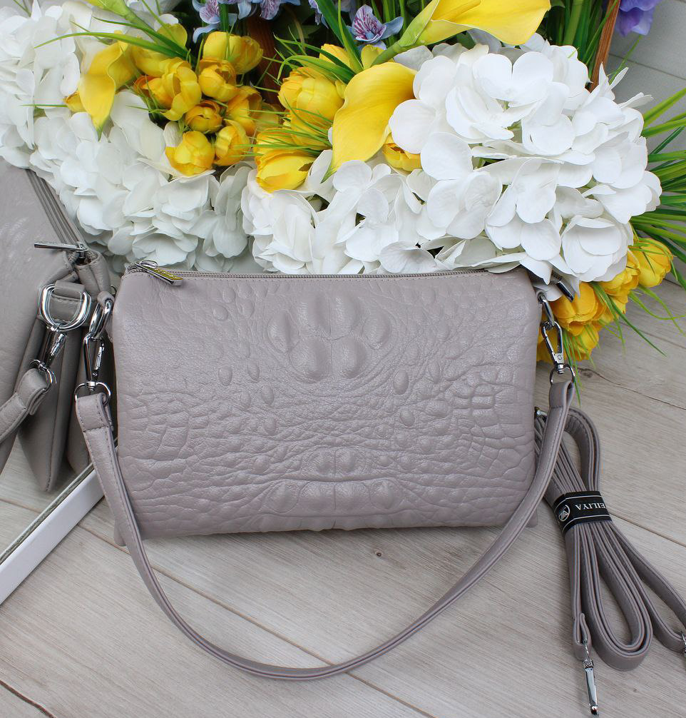 Шкіряна сумка жіноча клатч вечірня маленька через плече класика сіра, фото 1