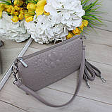 Шкіряна сумка жіноча клатч вечірня маленька через плече класика сіра, фото 3