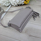 Шкіряна сумка жіноча клатч вечірня маленька через плече класика сіра, фото 4