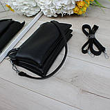 Шкіряна жіноча чорна сумка вечірня клатч маленька через плече класика, фото 2