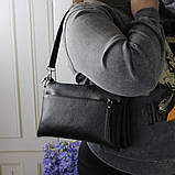 Шкіряна жіноча чорна сумка вечірня клатч маленька через плече класика, фото 3