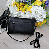 Шкіряна жіноча чорна сумка вечірня клатч маленька через плече класика, фото 4