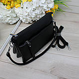Шкіряна жіноча чорна сумка вечірня клатч маленька через плече класика, фото 5
