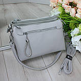 Шкіряна сумка жіноча клатч вечірня маленька через плече класика світло сіра, фото 2
