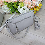 Шкіряна сумка жіноча клатч вечірня маленька через плече класика світло сіра, фото 3
