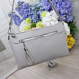 Шкіряна сумка жіноча клатч вечірня маленька через плече класика світло сіра, фото 4