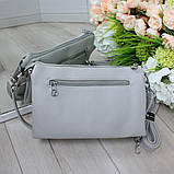 Шкіряна сумка жіноча клатч вечірня маленька через плече класика світло сіра, фото 6