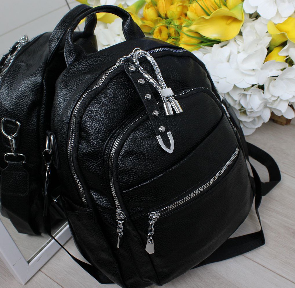 Сумка рюкзак чорний жіночий стильний міський модний універсальний, фото 1