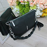 Шкіряна модна сумка через плече маленька зелена класика, фото 5