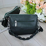 Шкіряна модна сумка через плече маленька зелена класика, фото 6