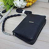 Шкіряна модна жіноча сумка через плече маленька синя класика, фото 2