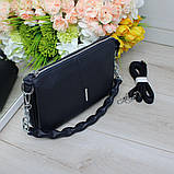 Шкіряна модна жіноча сумка через плече маленька синя класика, фото 4