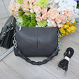 Шкіряна модна жіноча сумка через плече маленька сіра класика, фото 2