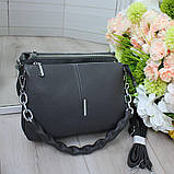 Шкіряна модна жіноча сумка через плече маленька сіра класика, фото 3