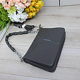 Шкіряна модна жіноча сумка через плече маленька сіра класика, фото 4