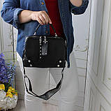 Шкіряна модна сумка чорна середнього розміру через плече, фото 4