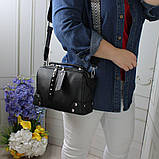 Шкіряна модна сумка чорна середнього розміру через плече, фото 5