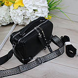 Шкіряна модна сумка чорна середнього розміру через плече, фото 7