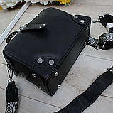 Шкіряна модна сумка чорна середнього розміру через плече, фото 8