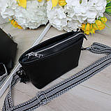 Натуральна жіноча шкіряна чорна сумка клатч через плече маленька на широкому ремені вечірня, фото 2