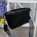 Натуральна жіноча шкіряна чорна сумка клатч через плече маленька на широкому ремені вечірня, фото 5