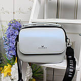 Шкіряна сумка жіноча клатч через плече маленька на широкому ремені вечірня сіро-блакитна, фото 2