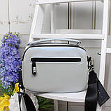 Шкіряна сумка жіноча клатч через плече маленька на широкому ремені вечірня сіро-блакитна, фото 5