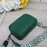 Натуральна шкіряна сумка жіноча клатч через плече маленька на широкому ремені вечірня зелена, фото 2