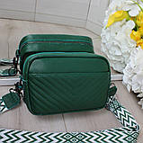 Натуральна шкіряна сумка жіноча клатч через плече маленька на широкому ремені вечірня зелена, фото 4