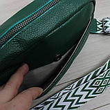 Натуральна шкіряна сумка жіноча клатч через плече маленька на широкому ремені вечірня зелена, фото 6
