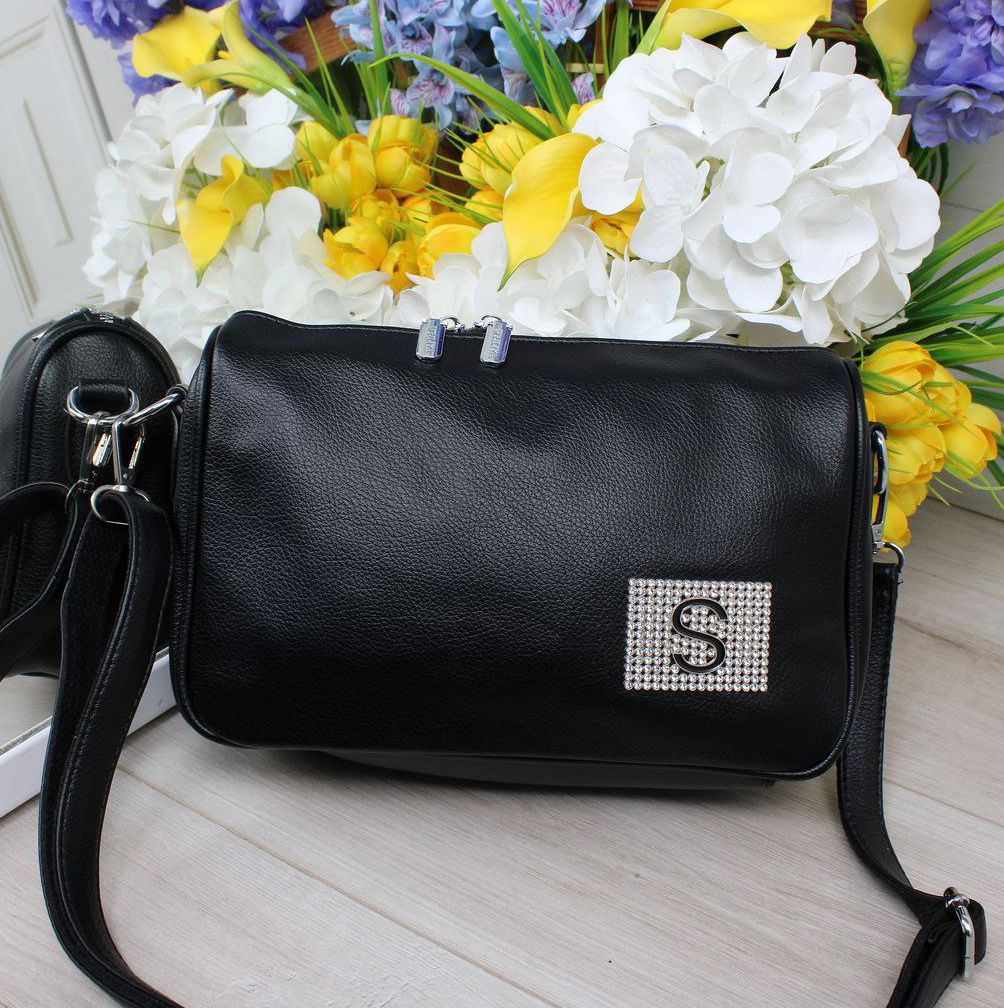 Шкіряна жіноча чорна сумка клатч через плече маленька модна вечірня, фото 1