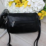 Шкіряна жіноча чорна сумка клатч через плече маленька модна вечірня, фото 6