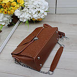 Натуральна шкіряна сумка жіноча коричнева клатч через плече маленька вечірня модна на ланцюжку класична, фото 4
