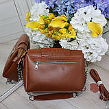 Натуральна шкіряна сумка жіноча коричнева клатч через плече маленька вечірня модна на ланцюжку класична, фото 6