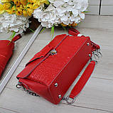 Натуральна жіноча шкіряна червона сумка клатч через плече маленька вечірня модна на ланцюжку класична, фото 3