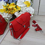 Натуральна жіноча шкіряна червона сумка клатч через плече маленька вечірня модна на ланцюжку класична, фото 4