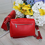 Натуральна жіноча шкіряна червона сумка клатч через плече маленька вечірня модна на ланцюжку класична, фото 6