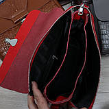 Натуральна жіноча шкіряна червона сумка клатч через плече маленька вечірня модна на ланцюжку класична, фото 7