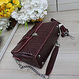 Натуральна жіноча шкіряна сумочка бордового кольору клатч через плече маленька вечірня модна на ланцюжку класична, фото 3