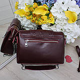 Натуральна жіноча шкіряна сумочка бордового кольору клатч через плече маленька вечірня модна на ланцюжку класична, фото 4