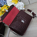 Натуральна жіноча шкіряна сумочка бордового кольору клатч через плече маленька вечірня модна на ланцюжку класична, фото 5