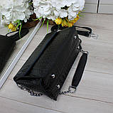 Натуральна шкіряна жіноча чорна сумка клатч через плече маленька модна вечірня на ланцюжку класична, фото 5