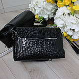 Натуральна шкіряна жіноча чорна сумка клатч через плече маленька модна вечірня на ланцюжку класична, фото 7