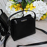 Шкіряна жіноча чорна сумка через плече квадратна середнього розміру, фото 3